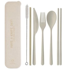 ''Have aKnife day!'' - Portable Flatware set w/Gold Straw - Natural