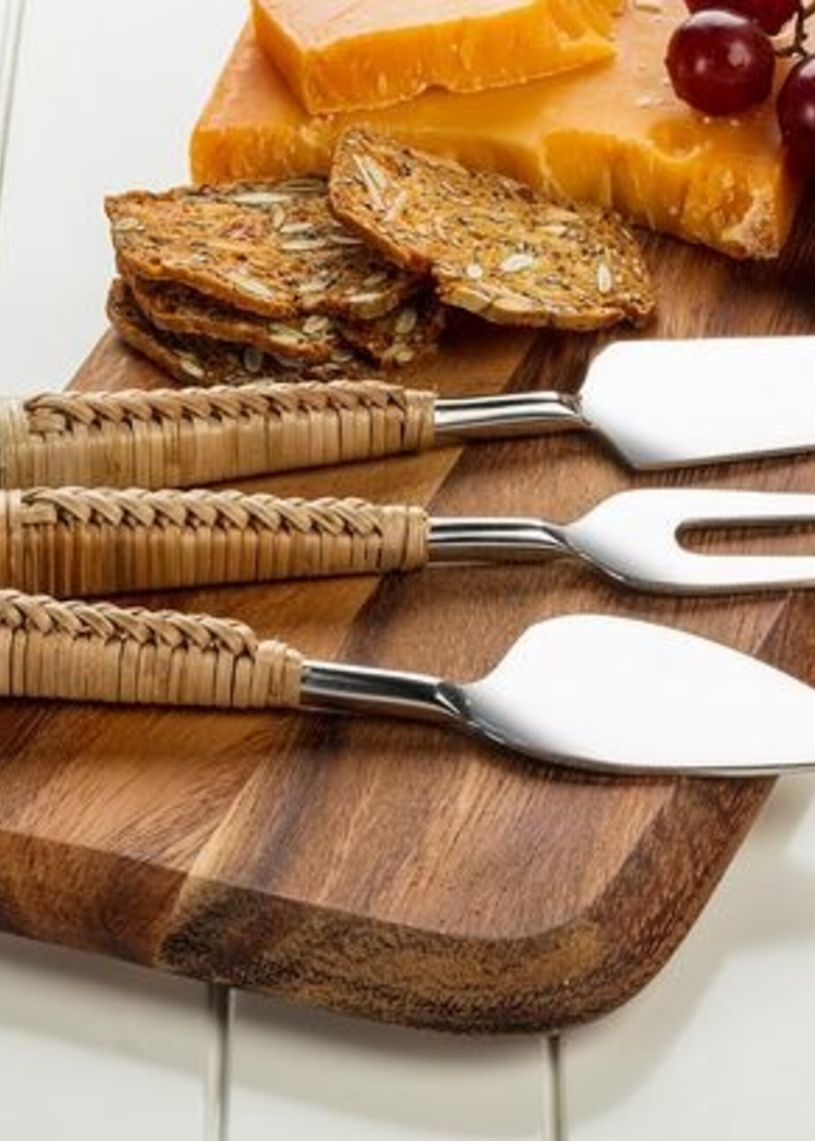 Rattan Handle Cheese Knives Set of 3