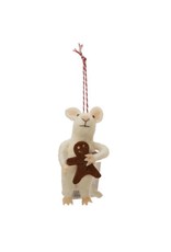 Wool Felt Mouse Holding Gingerbread Ornament