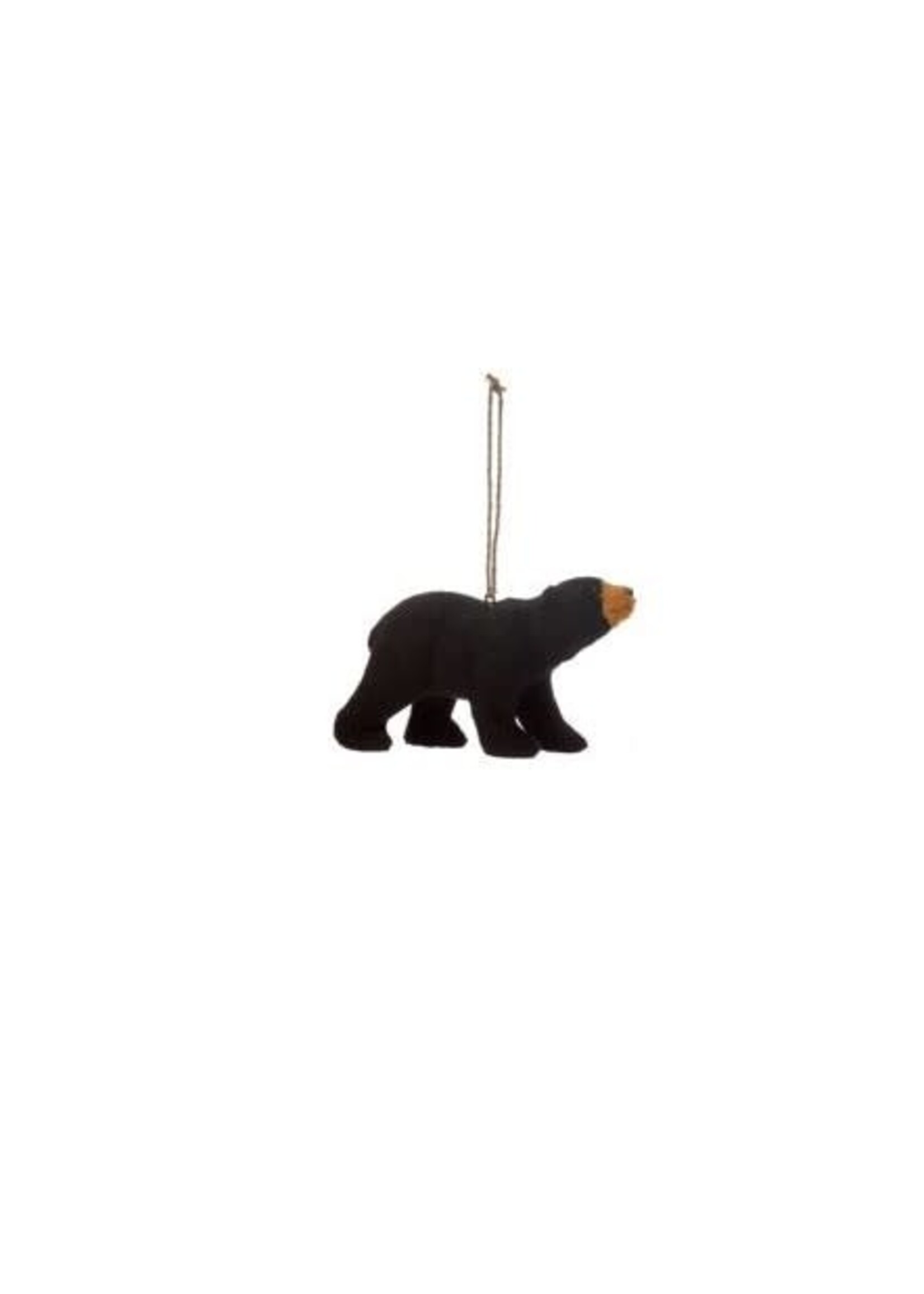 Faux Fur Black Bear Ornament - Straight Head