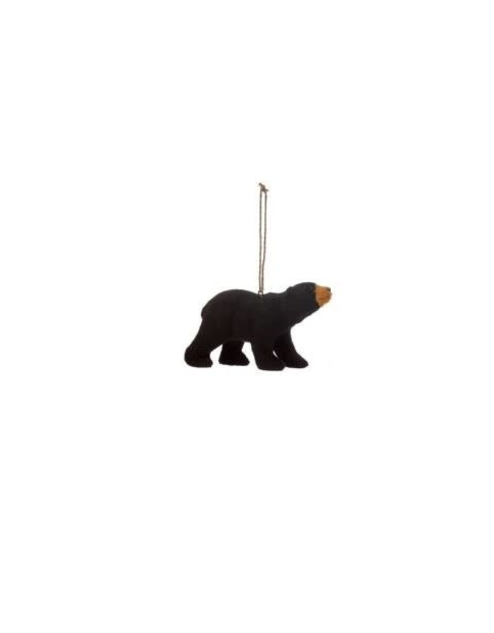 Faux Fur Black Bear Ornament - Straight Head