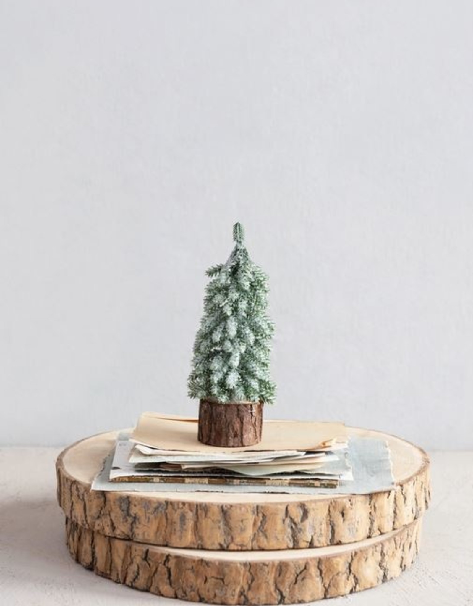 Faux Fir Tree with Wood Slice Base