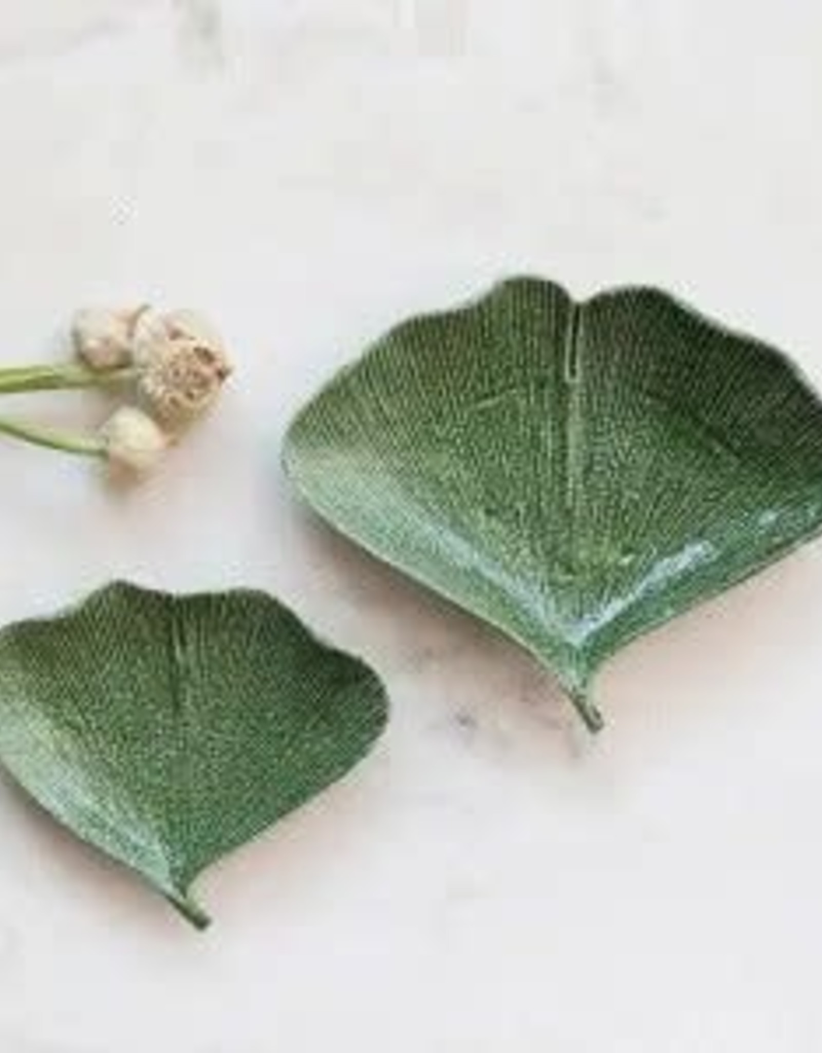 Gingko Leaf Shaped Plates, Reactive Glaze, Set of 2