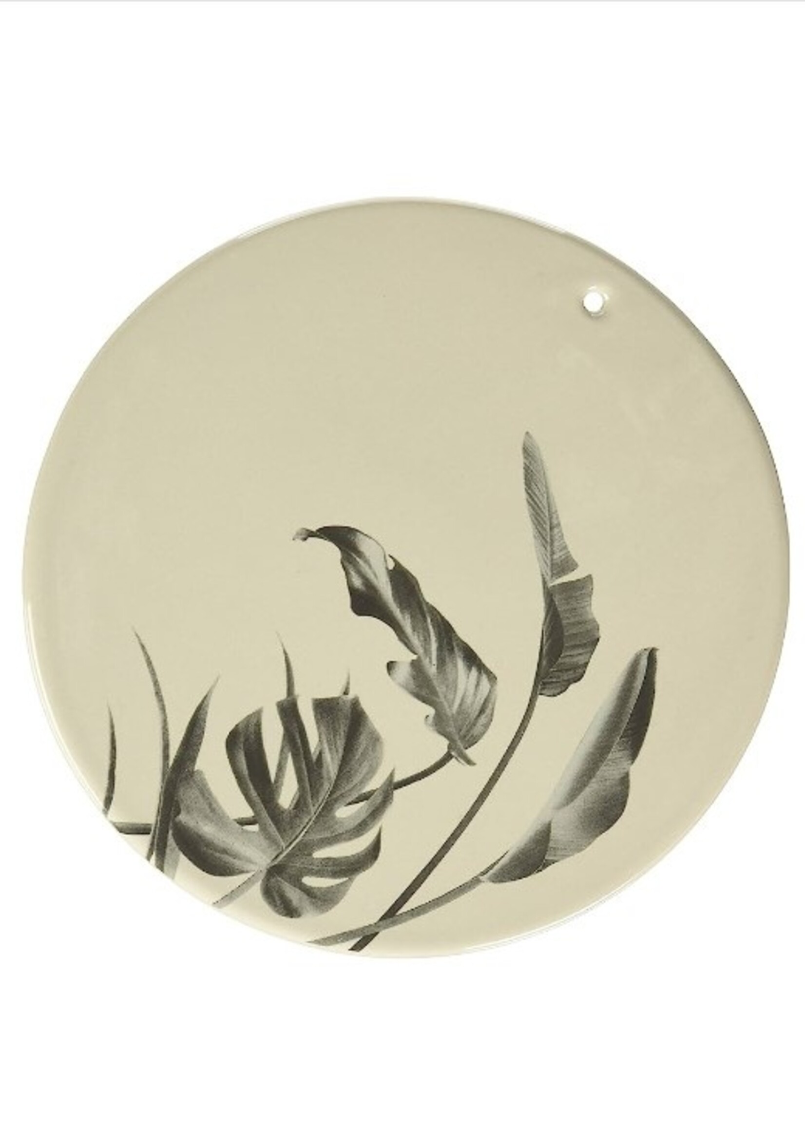 7" Round Stoneware Sooji Wall/Serving Plate w/ Leaf Print