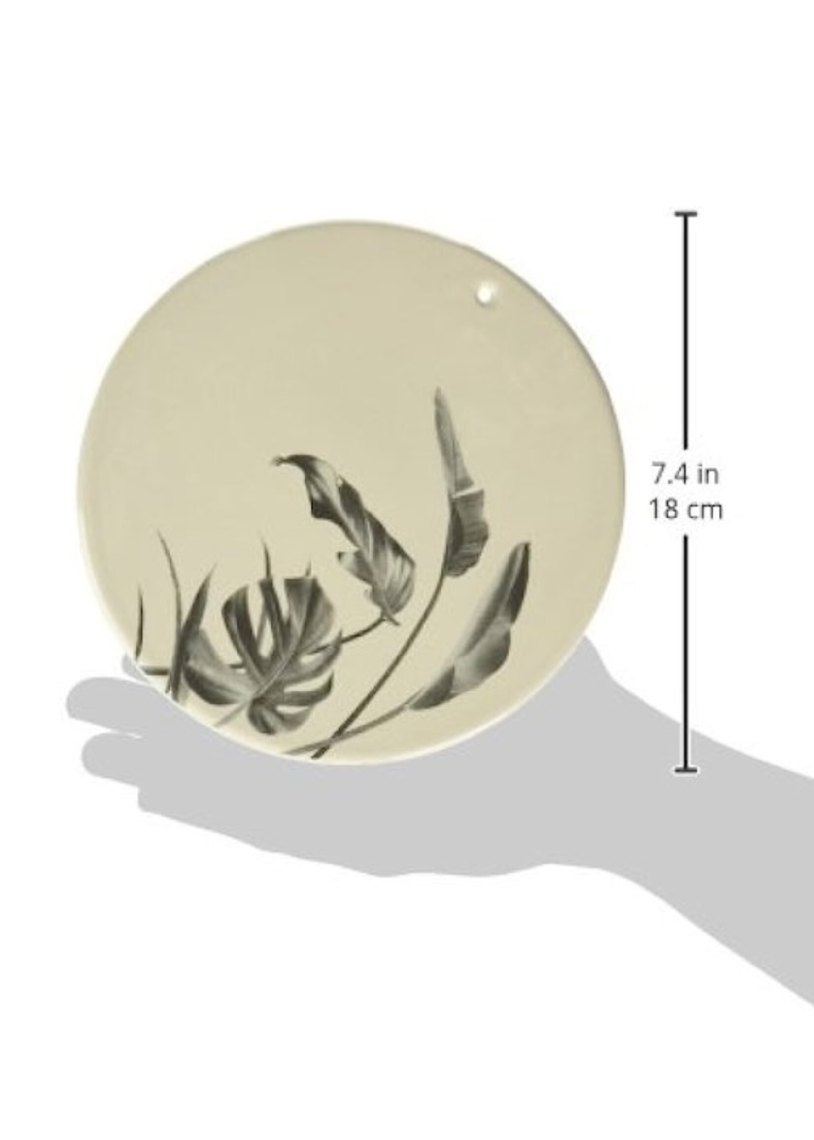 7" Round Stoneware Sooji Wall/Serving Plate w/ Leaf Print