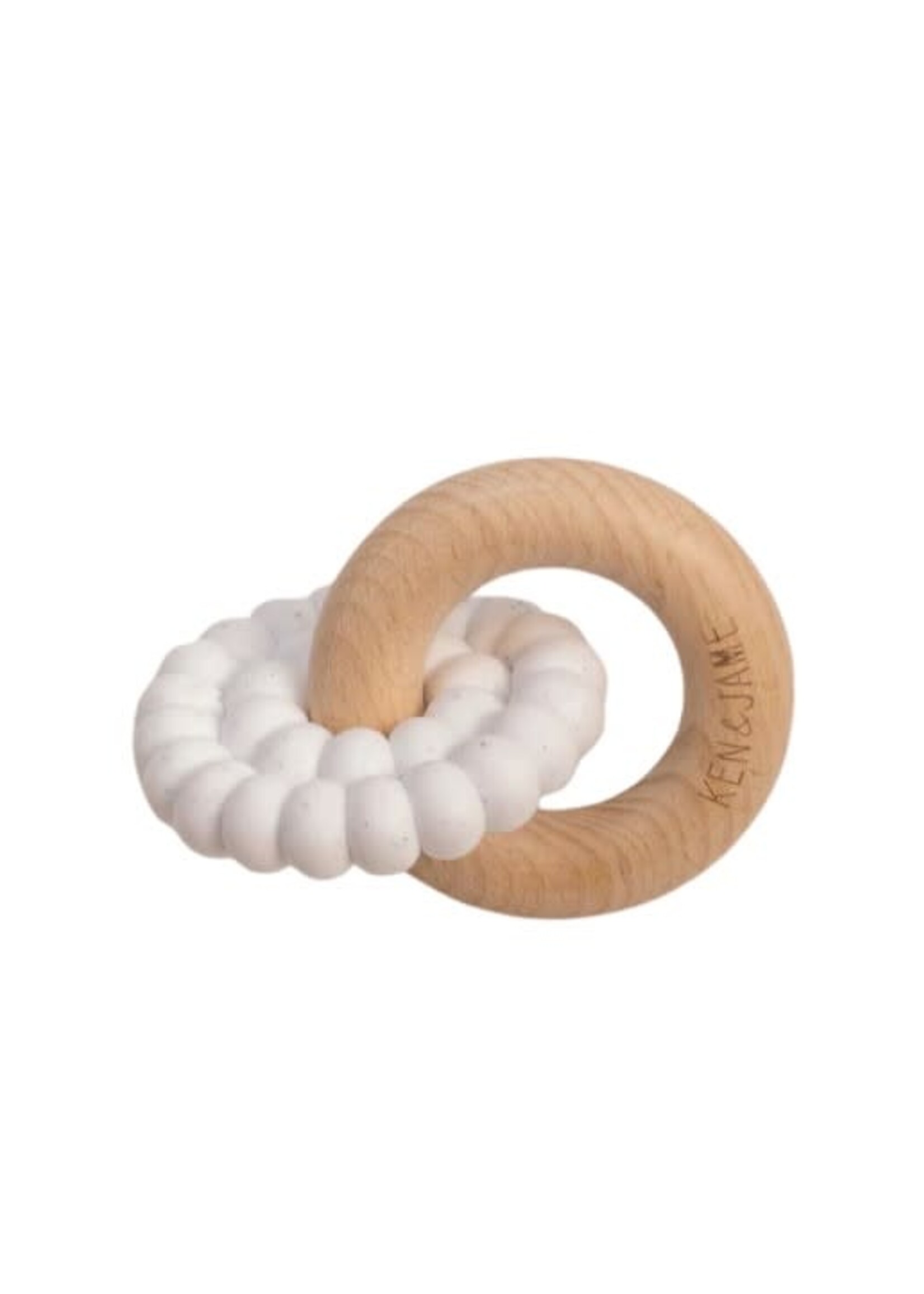 Ken & Jame Teething Ring in Wood and White Silicone
