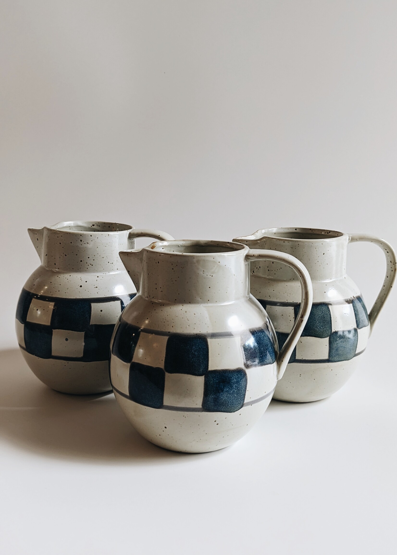 Hand-Painted Pitcher with Check Pattern