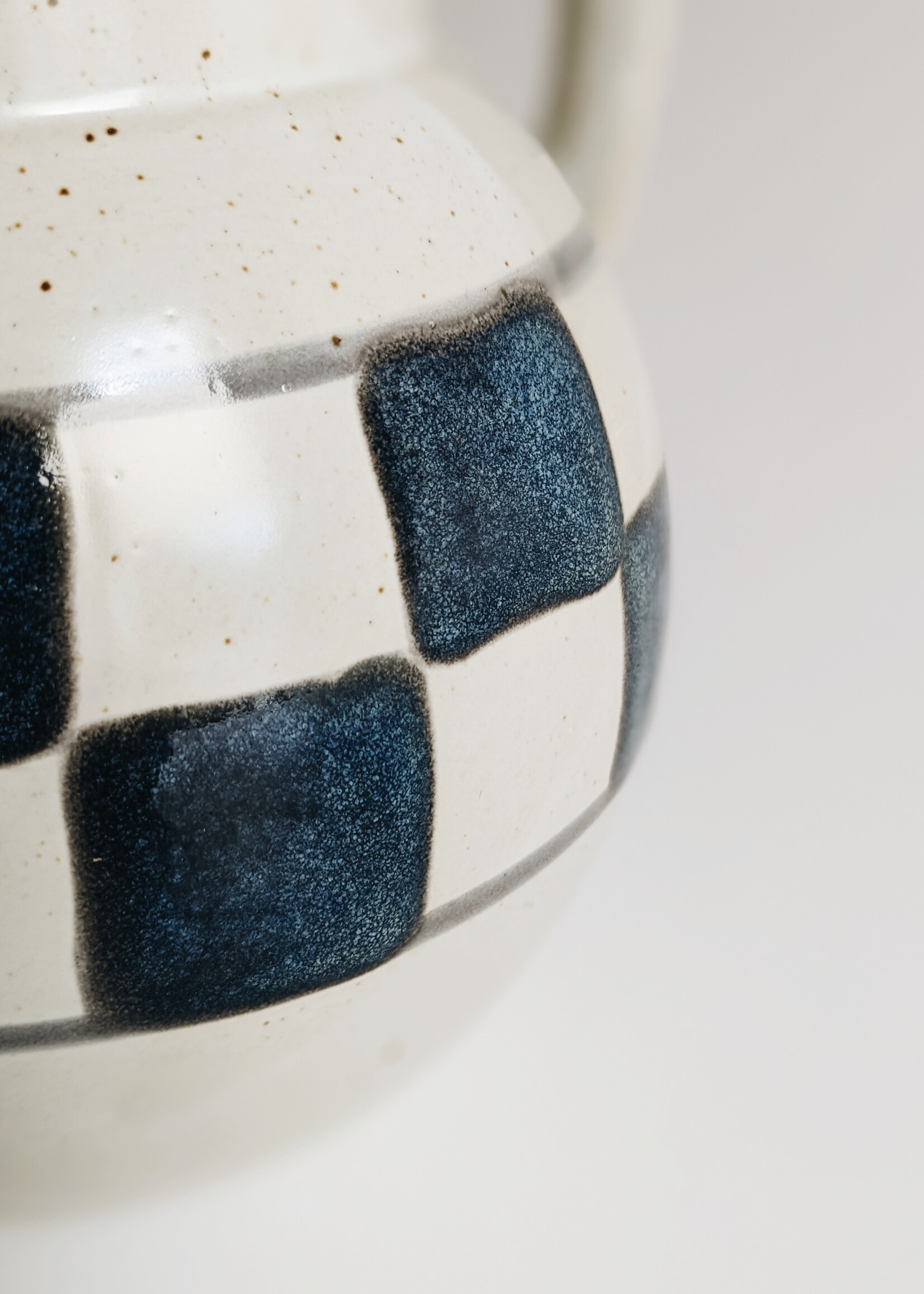 Hand-Painted Pitcher with Check Pattern