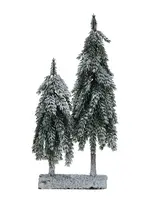 Conifères Artificiels avec Base de Bois, Enneigés