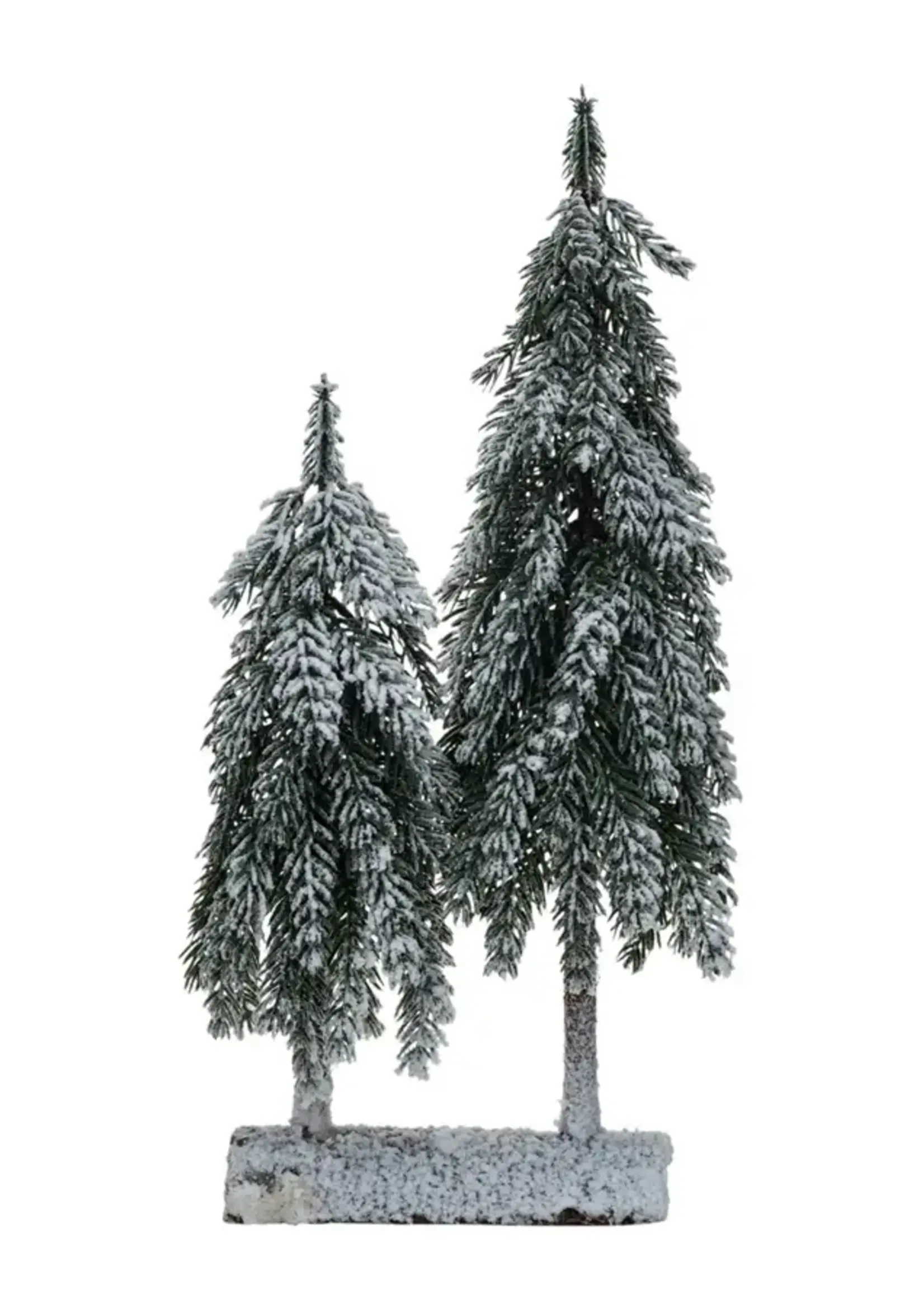 Conifères Artificiels avec Base de Bois, Enneigés