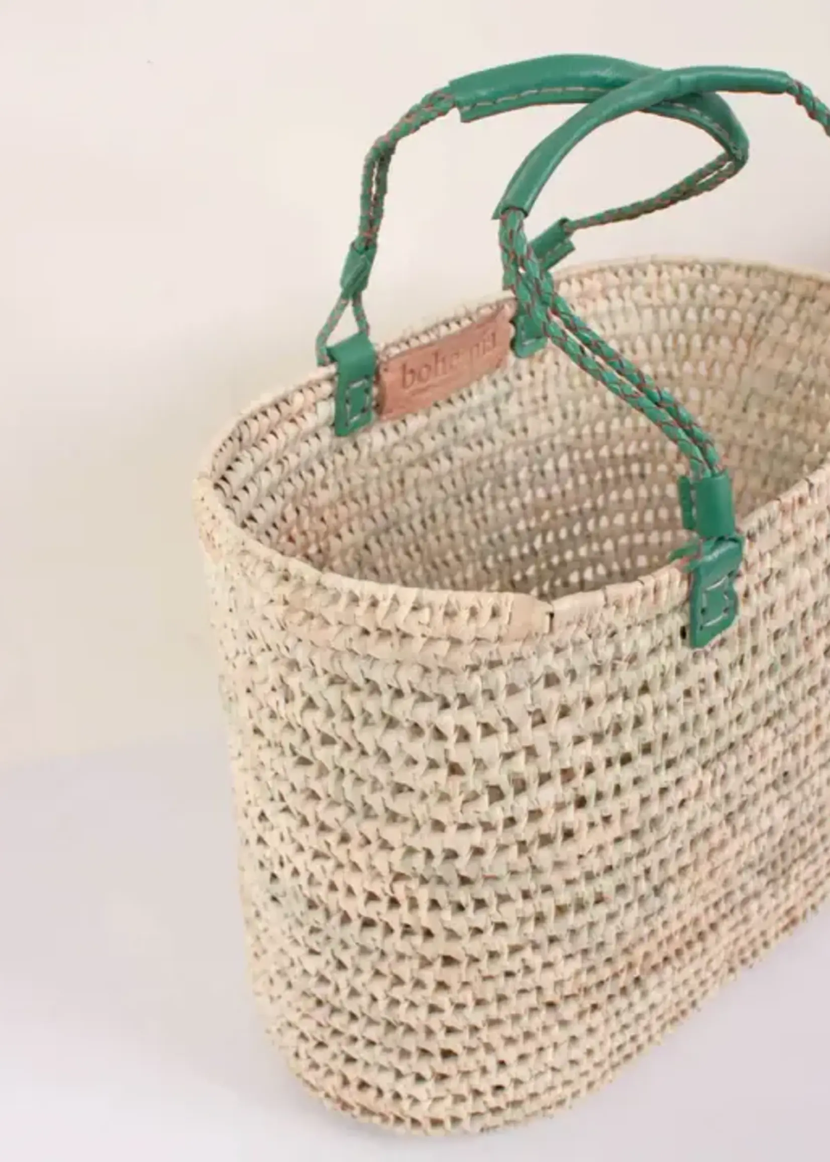 Pleated Leather Handle Basket (Choose size)