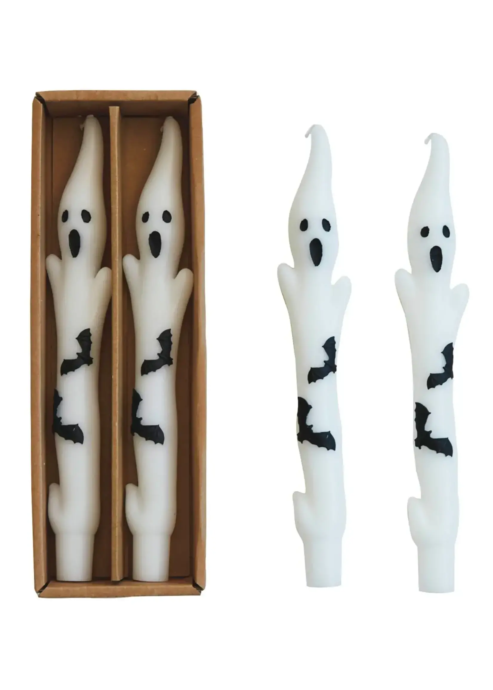 Ghost Shaped Candles with Bats - Set of Two