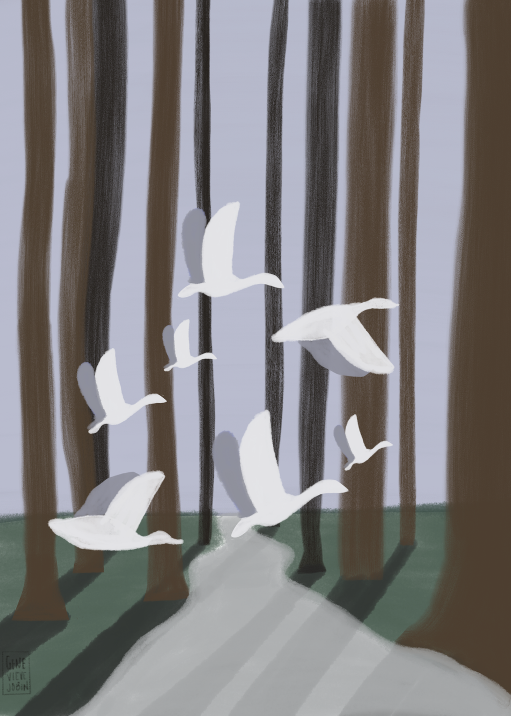 Geneviève Jobin Print Birds Flying In The Forest (Choose Size)