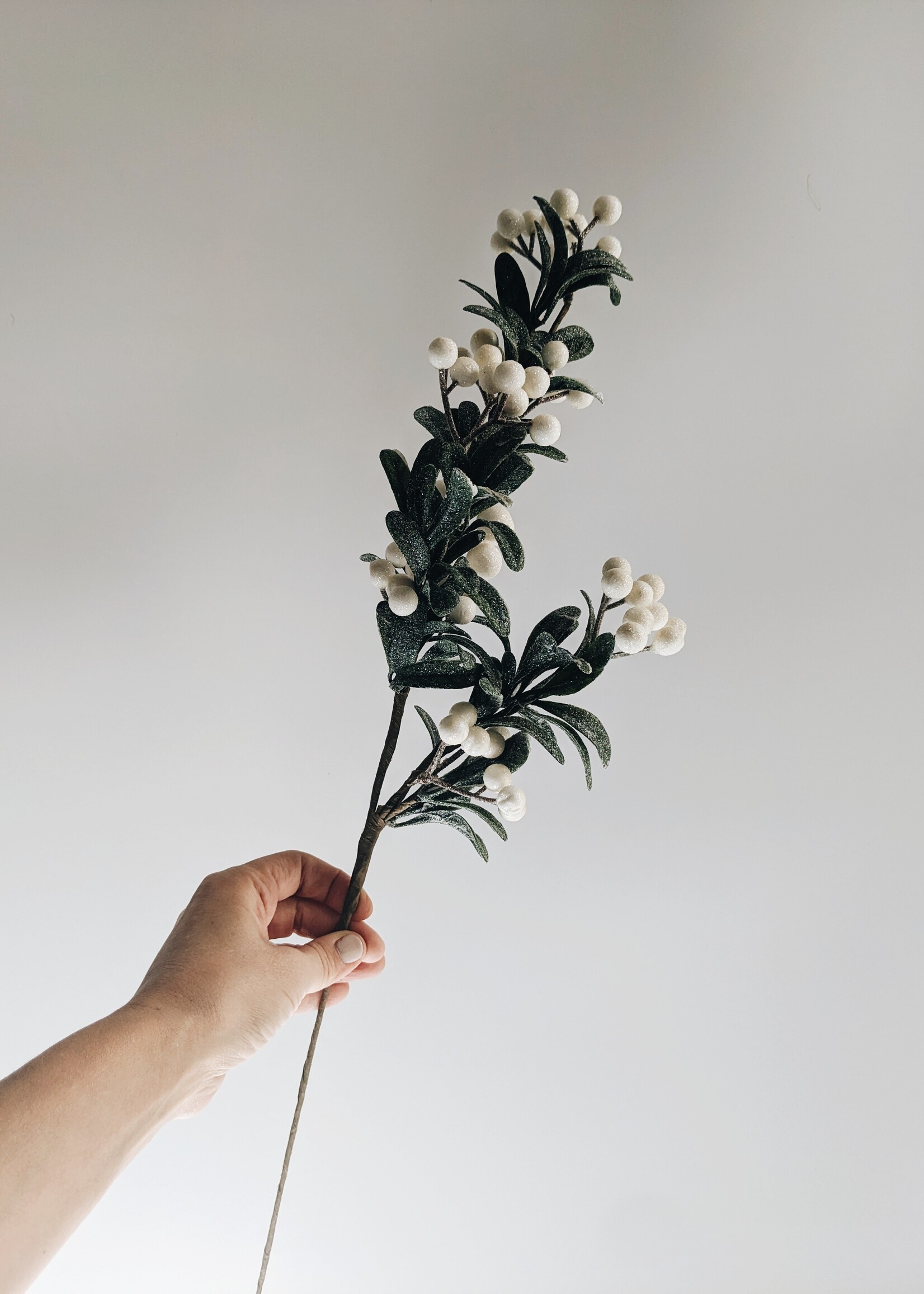 Faux Berry and Leaf Branch - White