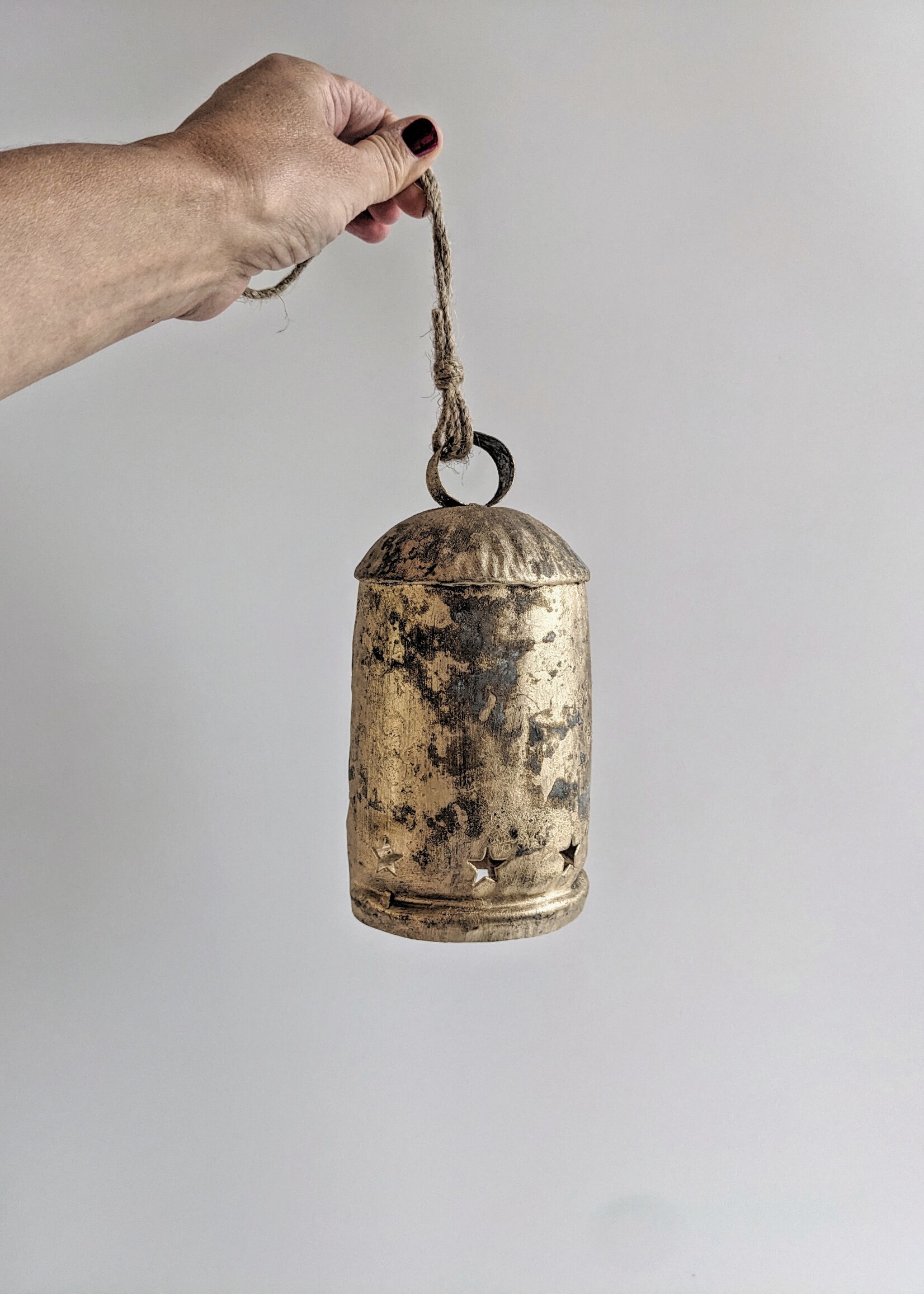 Metal Bell with Star Cut Outs on Jute