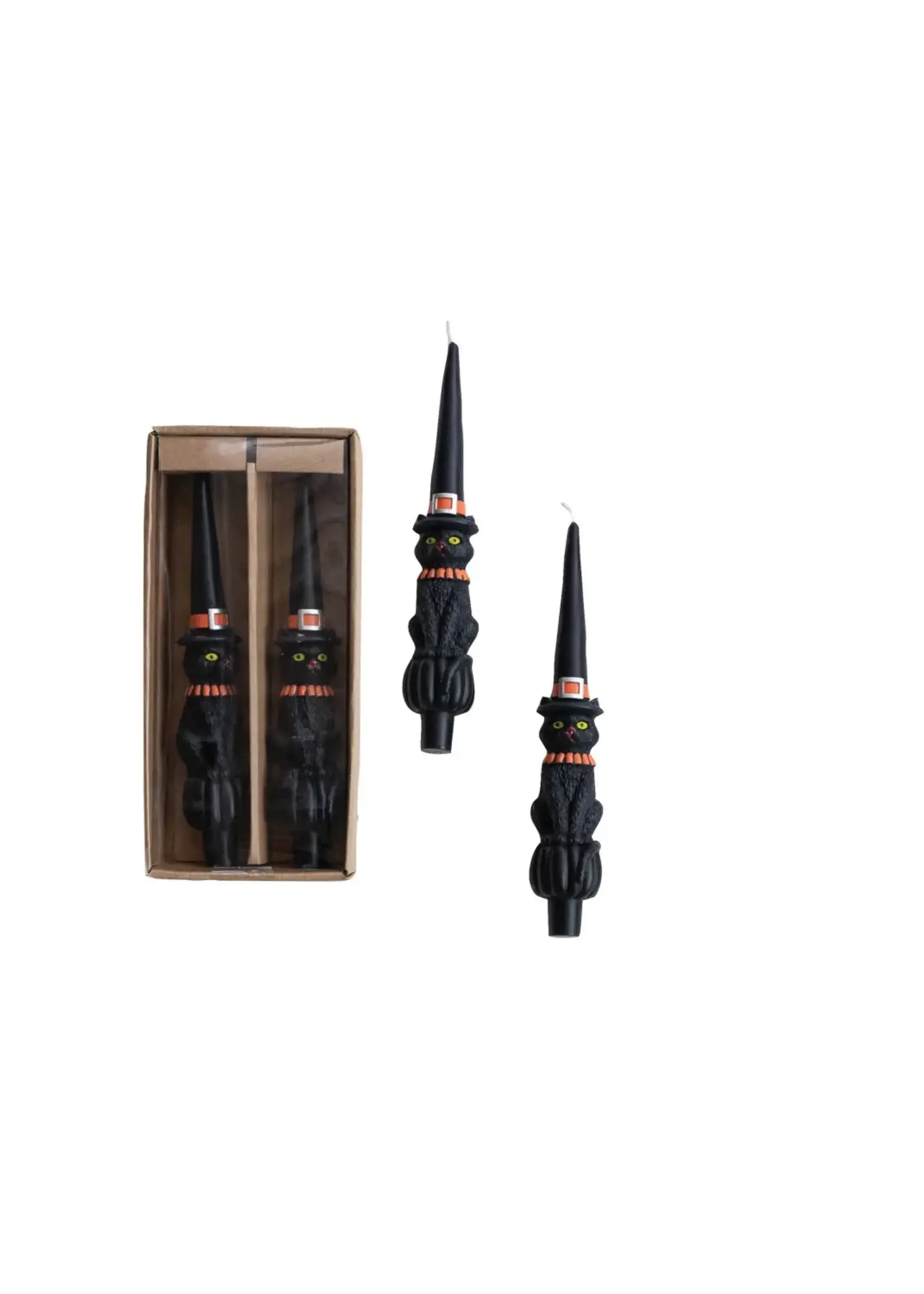 Cat with Witch Hat Taper Candles - Set of 2