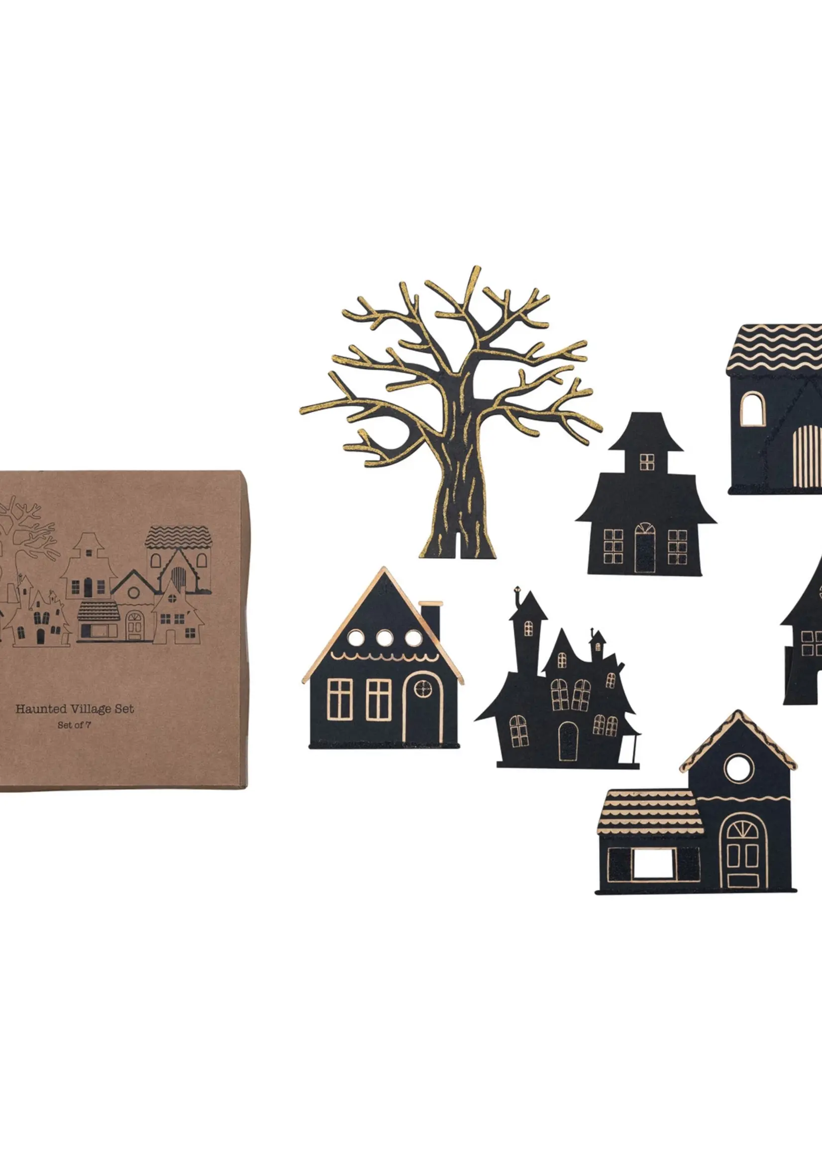 Haunted Village with Glitter - Set of 7