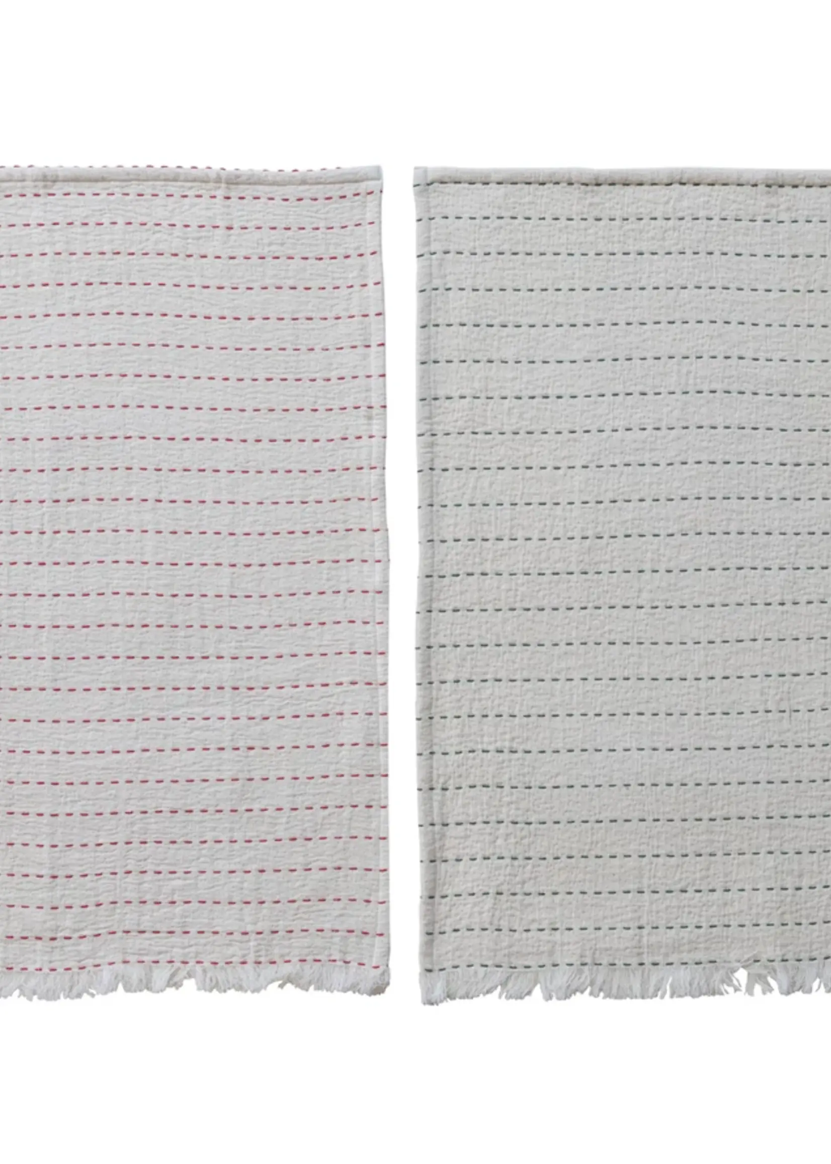 Tea Towel w Kantha Stitch & Fringe - Choose Color