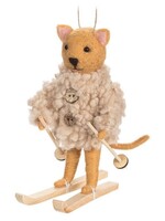 Ornement Chat Skieur avec Manteau en Fourrure