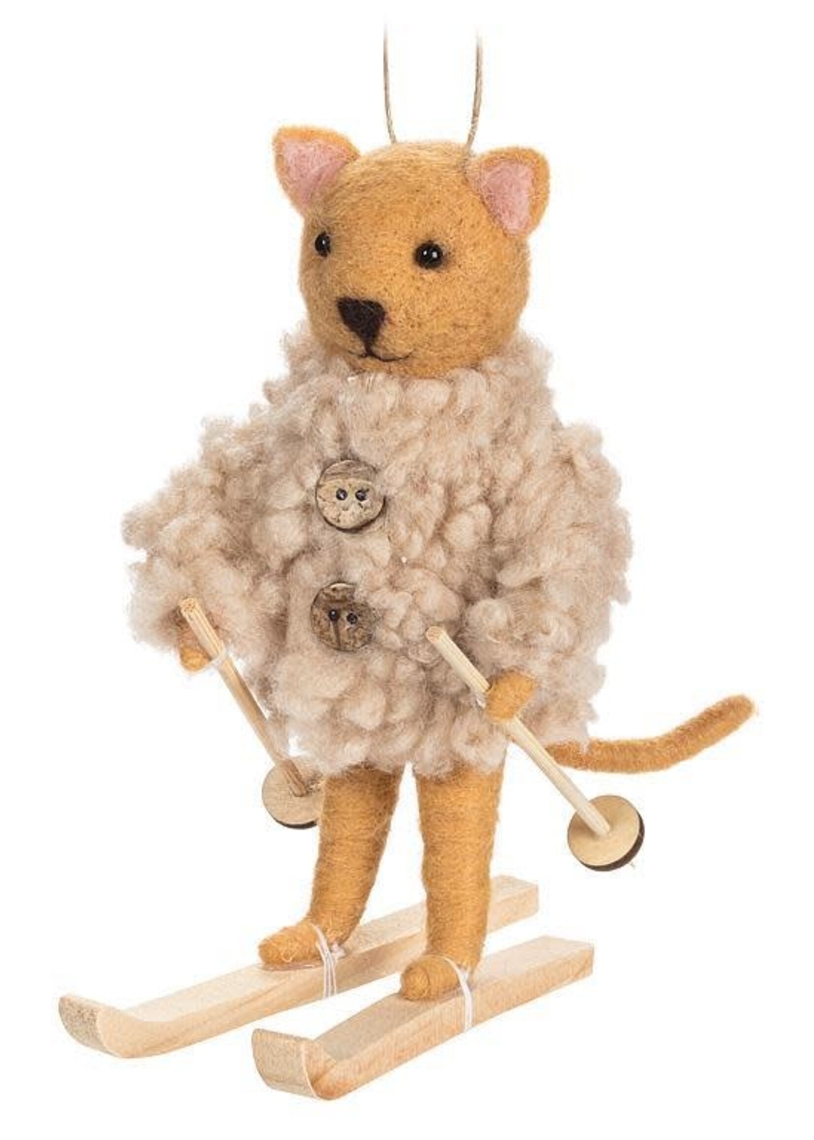 Ornement Chat Skieur avec Manteau en Fourrure