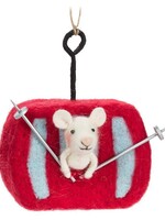Skiing Mouse in Gondola Ornament