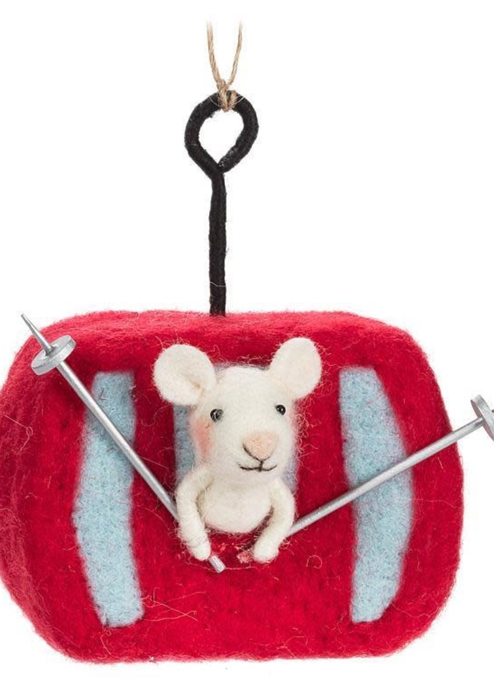 Skiing Mouse in Gondola Ornament