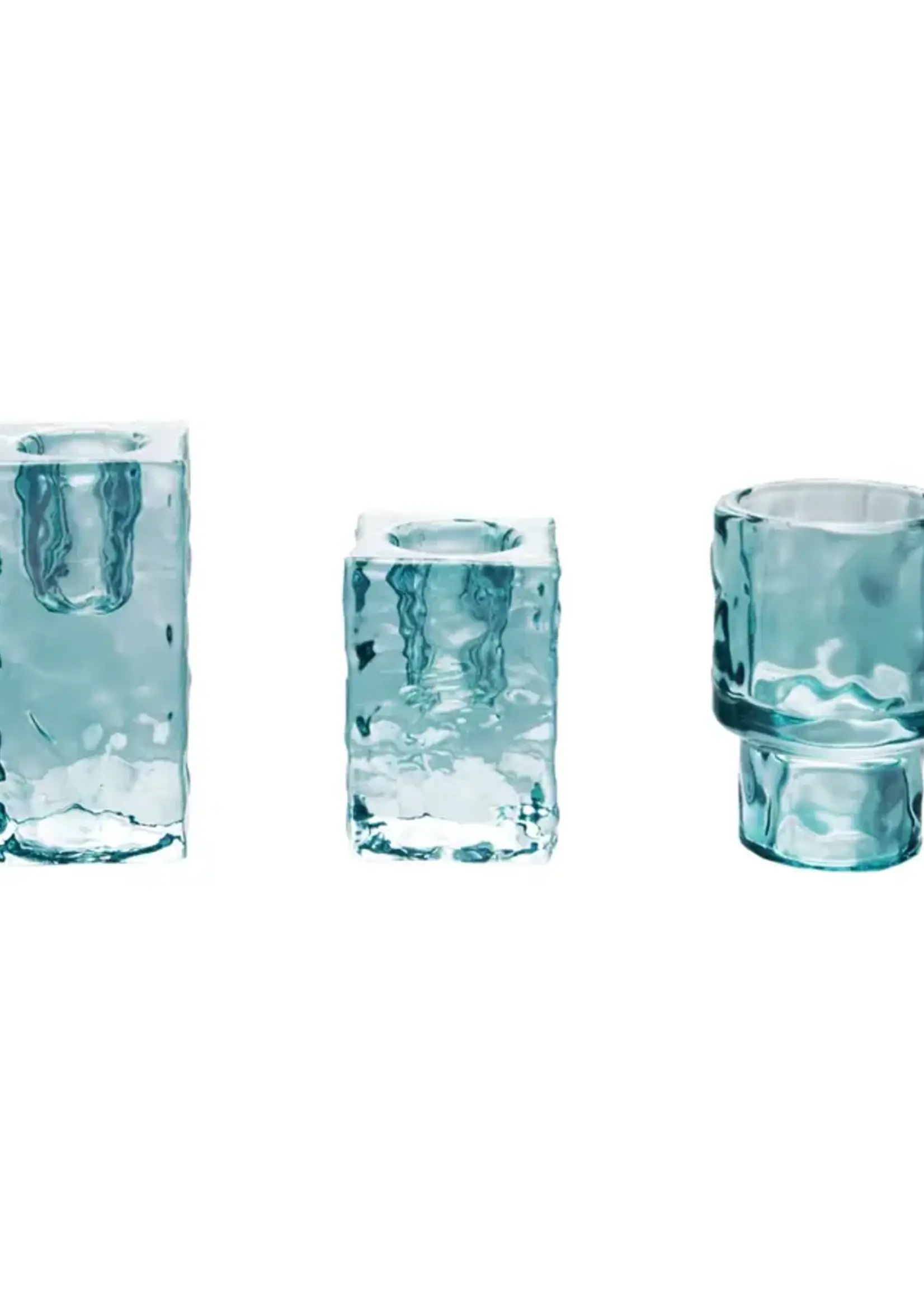 Bougeoirs en Verre Martelé, Bleus, Lotde 3