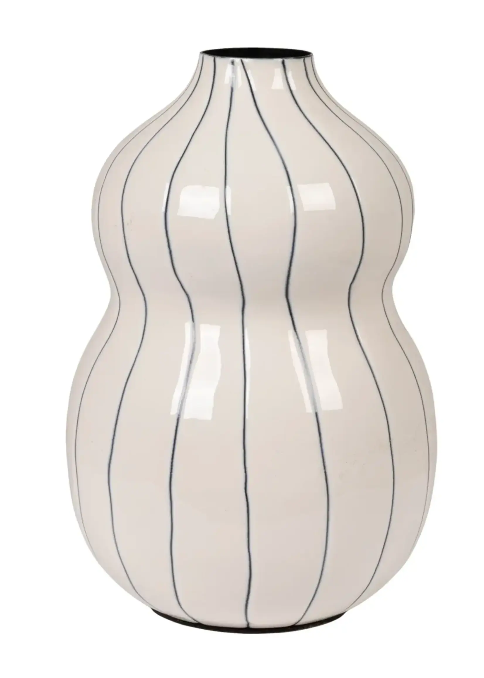 Enameled Metal Organic Striped Vase, White & Blue