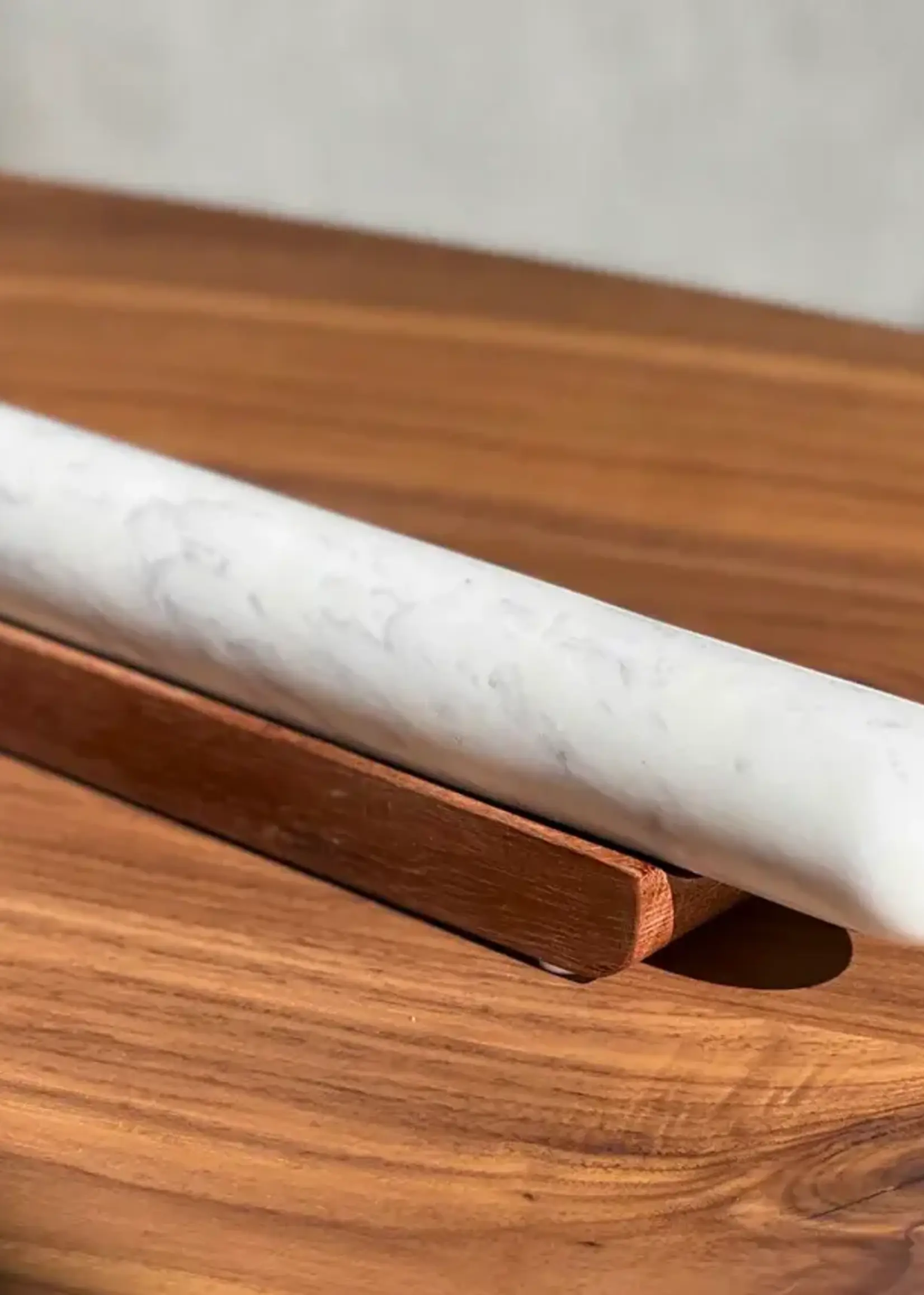 White Marble Rolling  Pin and Wood Base