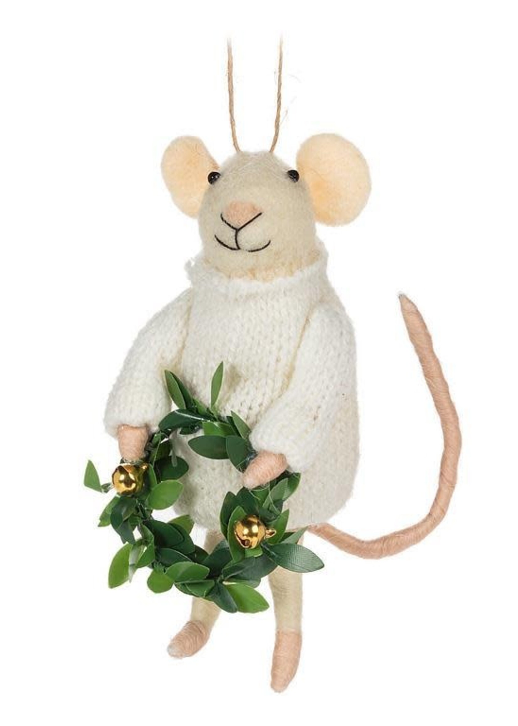 Ornement Souris Debout Avec Couronne Noel
