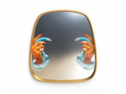 toilepaper mirror gold frame - hand with snakes