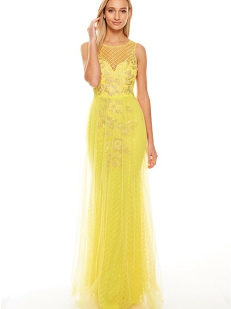 yellow embroidered dress