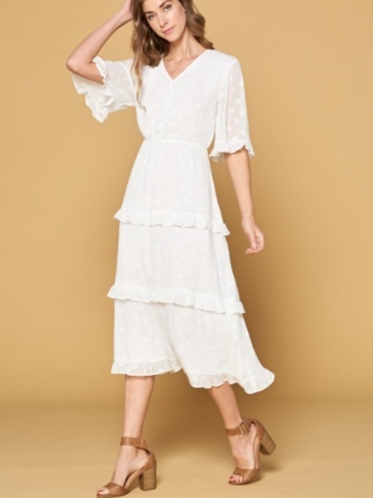 white layered ruffle dress