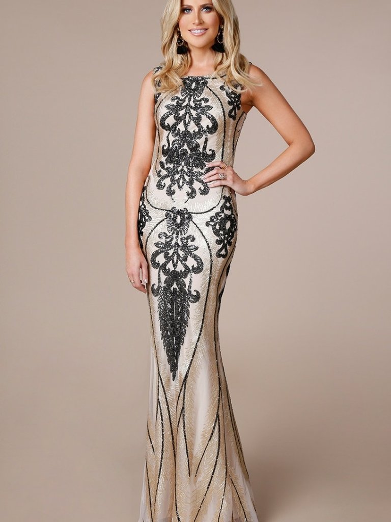 gold embellished maxi dress