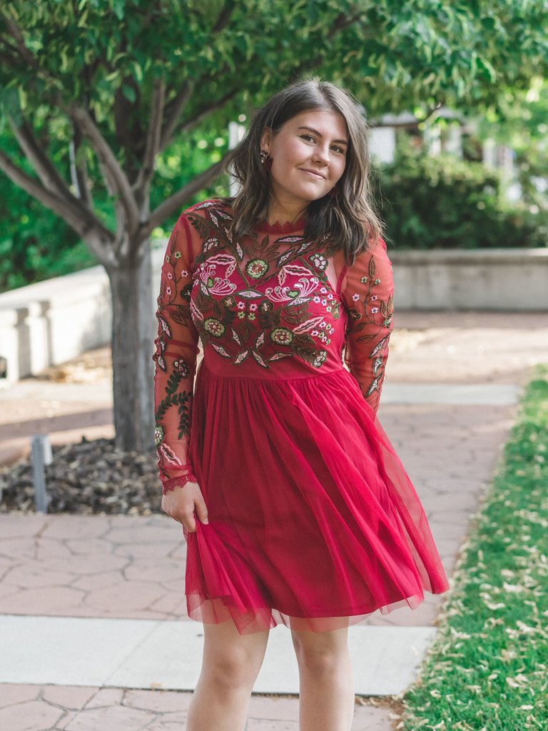 red frill frock