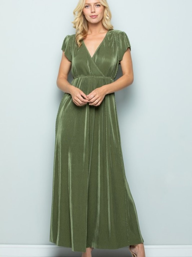 metallic pleated maxi dress