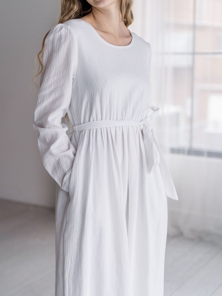 plain white long sleeve dress