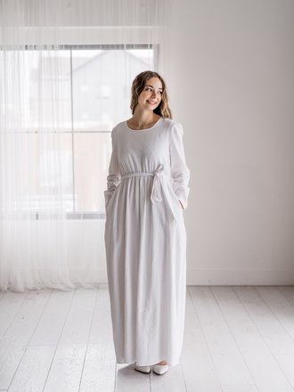 plain long sleeve white dress