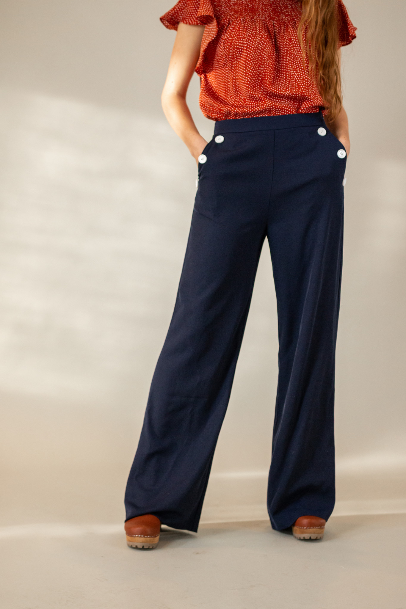 Women's woven pants in midnight blue P1076BP21 - Twirl Dress Boutique