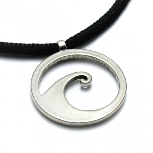 Wave Pendant White Bronze on 3mm Polycord Wave Pendant White Bronze on 3mm Polycord