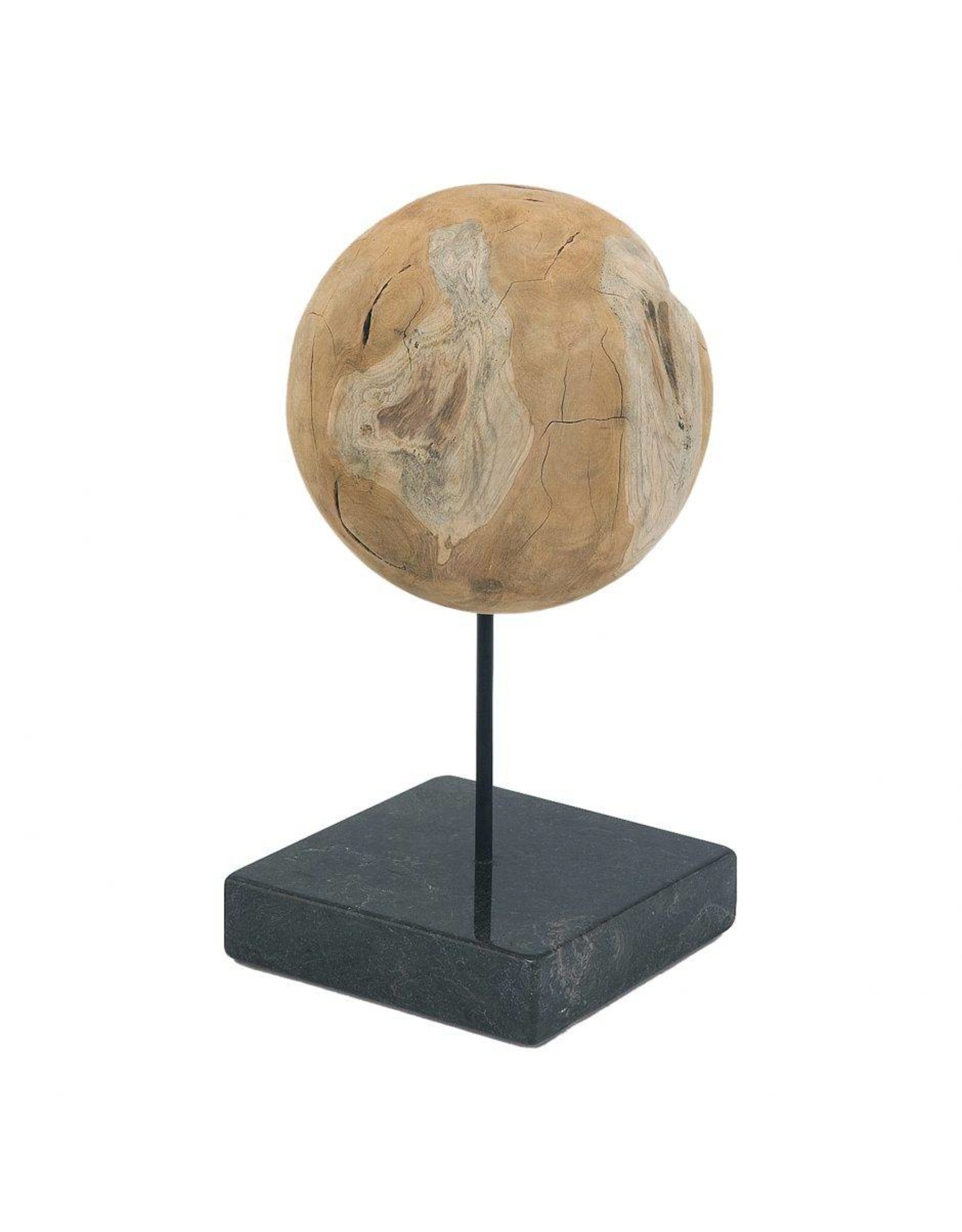 Monroe & Kent ROUND TEAK BALL ON BLACK MARBLE BASE LARGE