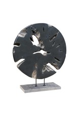 Monroe & Kent ROUND TEAK WOOD ART WEATHERED GREY LARGE