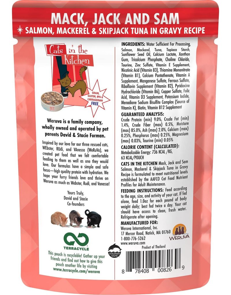 Weruva Cats in the Kitchen WERUVA Cats in the Kitchen Mack, Jack + Sam Grain-Free Cat Food Pouch CASE 12/3 oz.