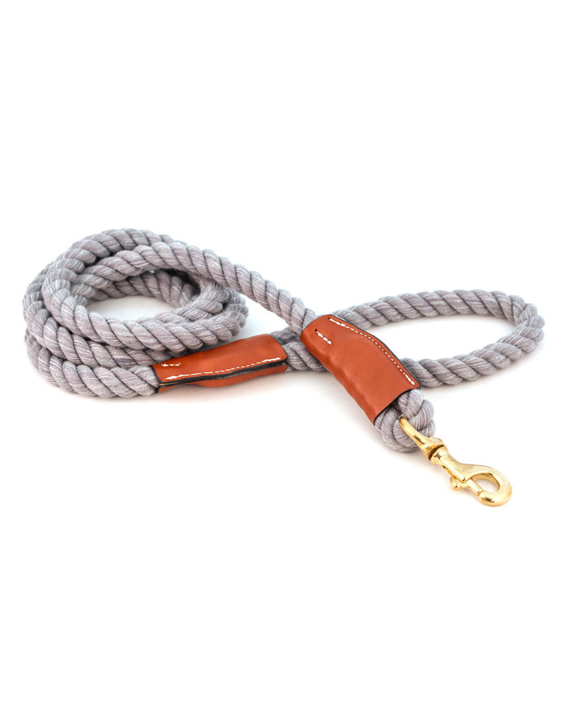 Auburn Leathercrafters Cotton Rope & Leather Grey Leash 6ft