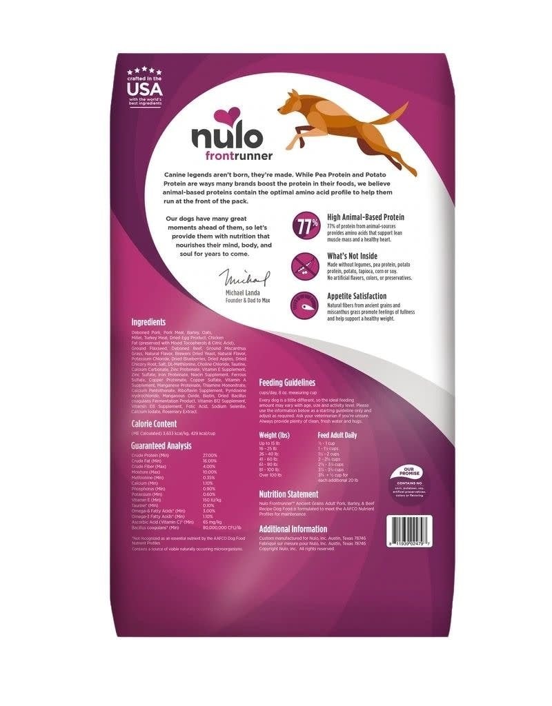 NULO NULO Frontrunner Dry Dog Food Ancient Grains Pork, Barley and Beef