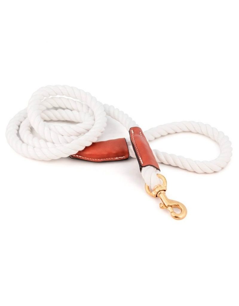 Auburn Leathercrafters Cotton Rope & Leather Natural Leash 6ft