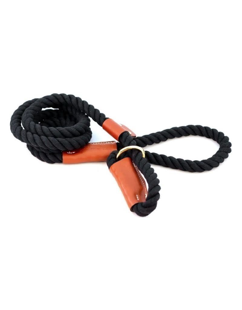 Auburn Leathercrafters Cotton Rope & Leather Black Leash 6ft