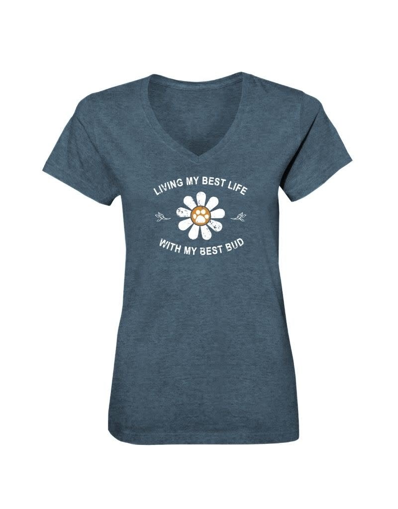 SPOILED ROTTEN DOGZ Best Buds Living my Best Life Ladies V-Neck Tshirt