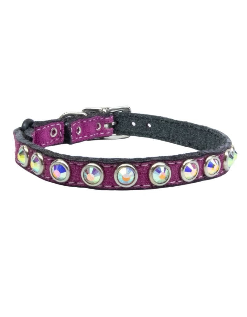 WOOF WEAR WOOF WEAR Leather Cat Collar Crystal Hot Pink Suede