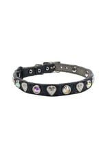 WOOF WEAR WOOF WEAR Leather Cat Collar Heart & Crystal Black